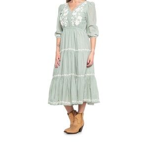 Lucky Brand Green‎ and Brown Floral Maxi Dress